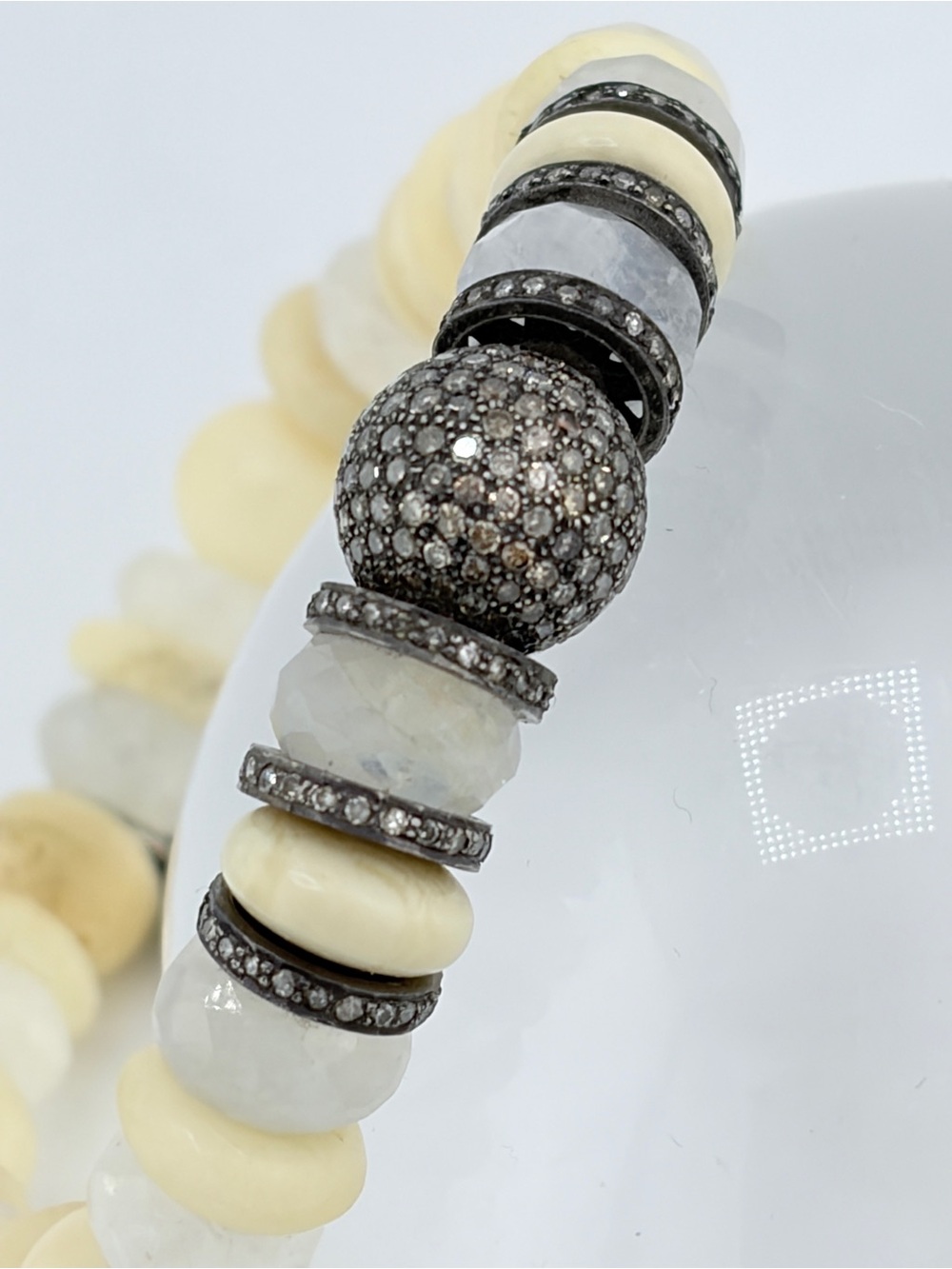 new Moonstone Bone Diamond Beaded Bracelet - Picture 10 of 17
